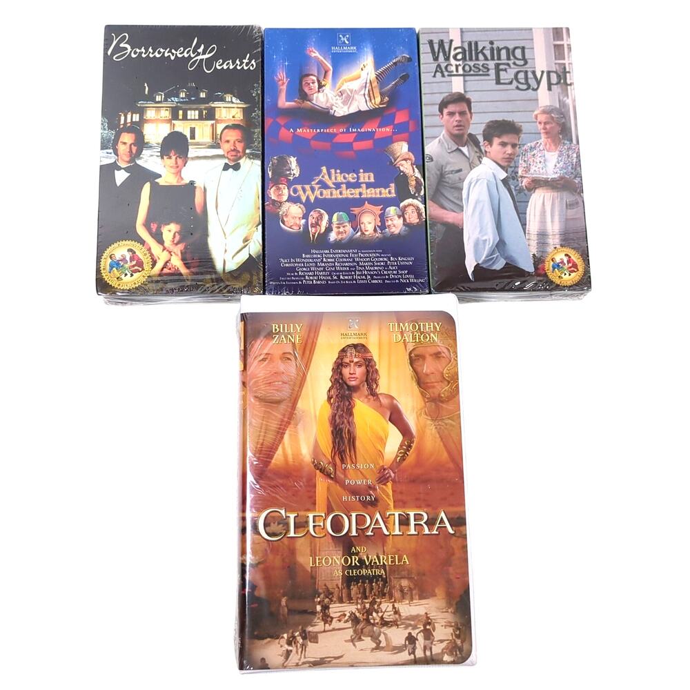 Lot of 4 New Sealed VHS Movies: Alice in Wonderland, Cleopatra, Borrowed Hearts